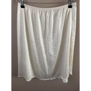 Vintage Vanity Fair Nylon Slip Skirt L Nude Lace Trim Elastic Waist Lingerie